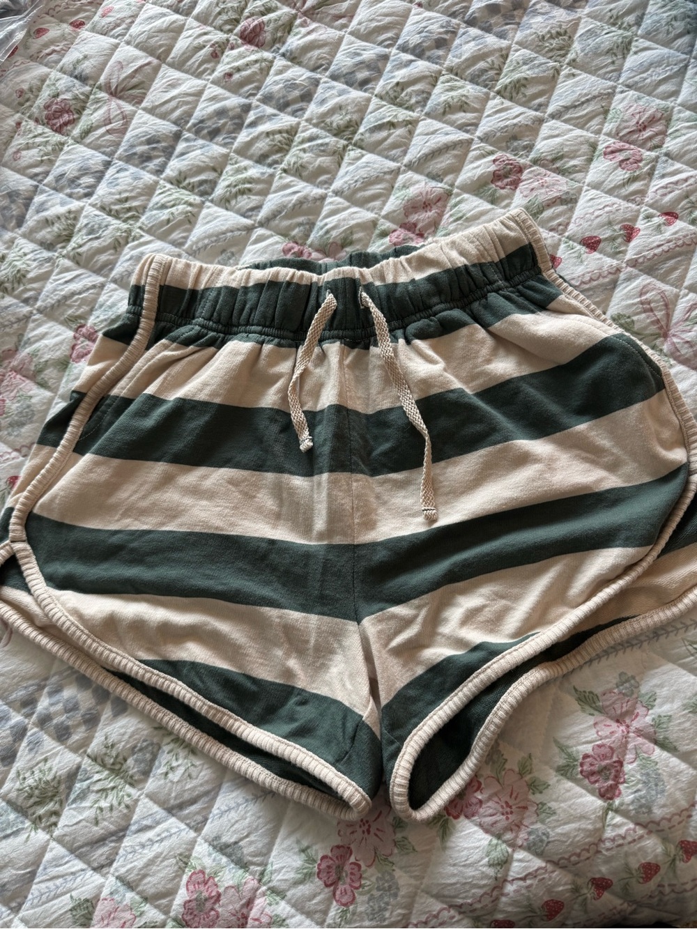 aerie Green and Cream Striped Athletic Shorts